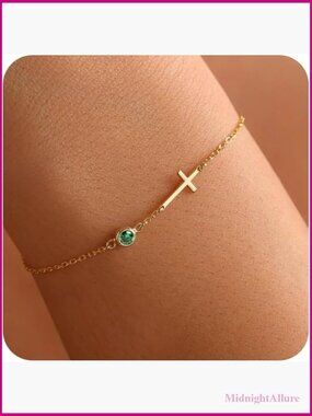 Dainty Cross Charm Bracelet Stackable Adjustable Non Tarnish